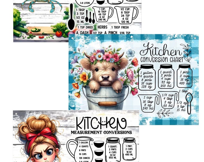 Kitchen Measurement Conversion Aluminum Signs 8" x 12" Crab Cow Chef