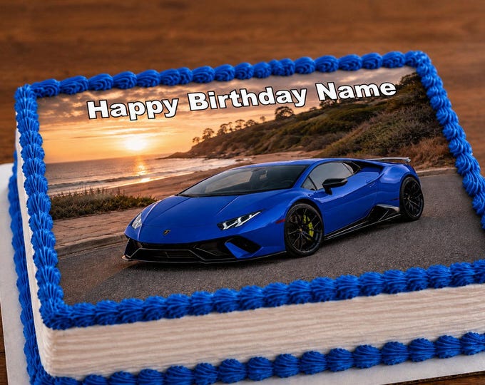 Blue Lamborghini Vehicle Car Personalized Edible Image Cake Topper |  Frosting 1/4 Sheet