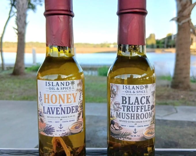 Black Truffle Mushroom & Honey Lavender Infused Olive Oils | Gourmet Finishing Oils (5 oz)