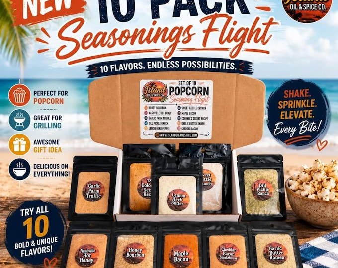 Popcorn Seasoning Variety Pack – 10 Flavor Seasonings Flight | Gourmet Spice Set | BBQ, Snack & Gift Set | Small Batch