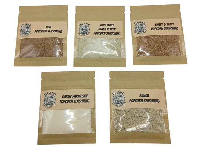Popcorn Seasoning Variety Sampler Packs: Southern BBQ, Ranch, Sweet Salty, Garlic Parm, Rosemary Pepper