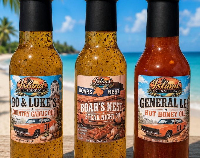 Dukes Of Hazzard Inspired Infused Olive Oils (5oz) Bo & Luke ~ General Lee ~ Boar's Nest
