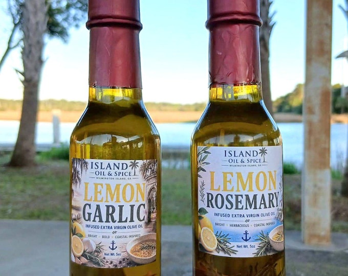 Lemon Garlic Rosemary Infused Olive Oil | Gourmet Cooking, Salad Dressing, Bread Dip (5 oz)