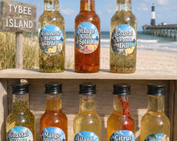 Summer Coastal Infused Olive Oil Collection | Set of 8 Gourmet 2Oz Oils | Tropical & Citrus Flavors | Island Inspired