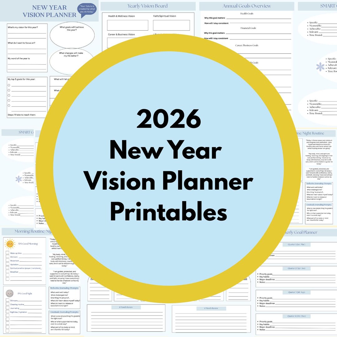 2026 New Year Vision Planner Goal Setting Printables Vision Board ...