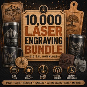 Pacote com mais de 10.000 designs para gravação a laser (SVG, PNG, DXF) para Glowforge, Cricut e sublimação (download digital)