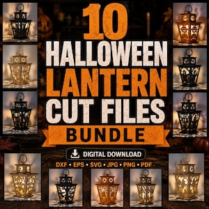10 Halloween-lyktor-klippfiler, paket med läskiga dekormallar (digital nedladdning)
