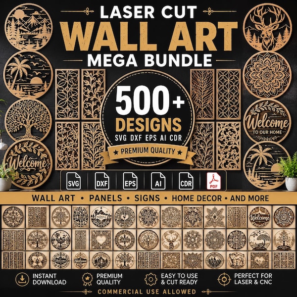 500+ Laser Cut Wall Art Designs Bundle (Digital Download - svg, dxf, eps, ai, cdr)