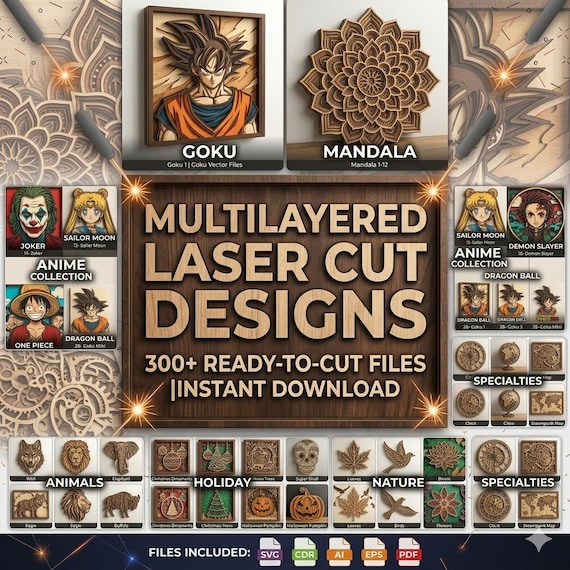 300+ Multilayered Laser Cut Files svg bundle, 3D Mandala Wood Art (dxf, ai, cdr)
