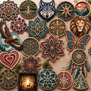 300+ Multilayered Laser Cut Files svg bundle, 3D Mandala Wood Art (dxf, ai, cdr) image 5