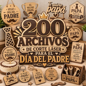 200 spanska fars dag laserskurna filer SVG DXF Eps Cdr AI, Día del Padre-paket, pappapresentklippfiler, Glowforge xTool