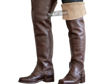 Handcrafted Brown Leather Musketeer Boots – High Knee 17th Century Reenactment and Cosplay Footwear