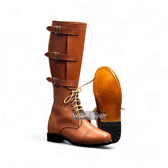 Handmade Leather Tall Boots – 3 Buckle Lace-Up, Equestrian Style