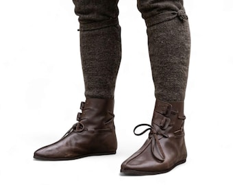 Handmade Viking Leather Half Boots – Medieval Norse Ankle Footwear for Reenactment, LARP, Renaissance Costume