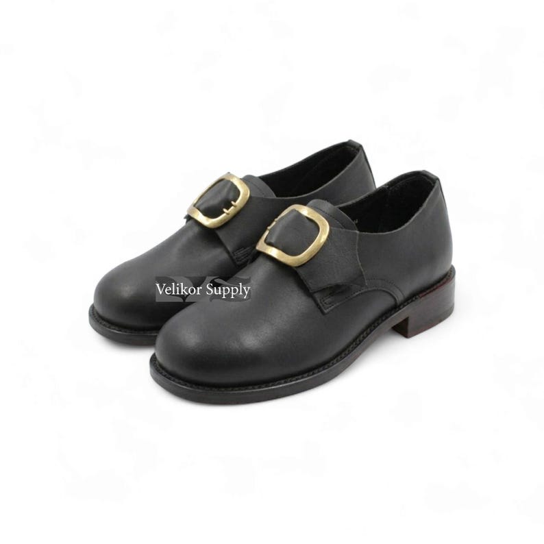 Buty kolonialne z XVIII wieku z okrągłym noskiem – ręcznie robione historyczne buty z klamrą, obuwie z epoki napoleońskiej zdjęcie 5