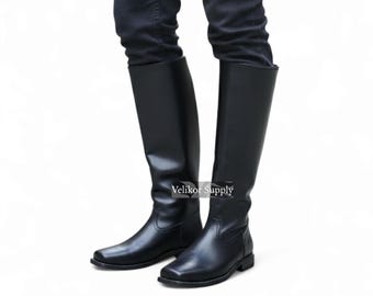 Handmade Black Leather Knee High Boots – Equestrian Reenactment Cosplay