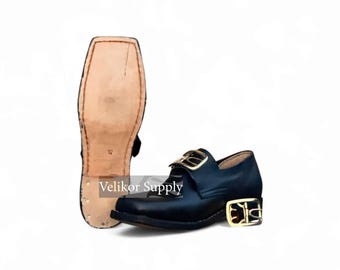 Handmade Leather Buckle Loafers, Colonial Costume Shoes