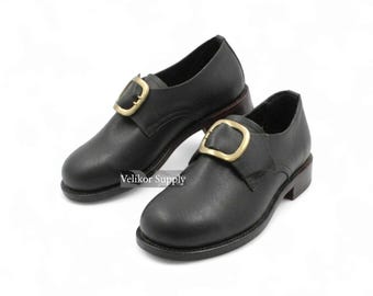 18th Century Colonial Shoes Round Toe  – Handmade Historical Buckle Shoes, Napoleonic Era Footwear
