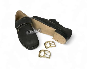 Vintage Kolonialschuhe aus Rauleder - handgefertigte historische Schnallenschuhe