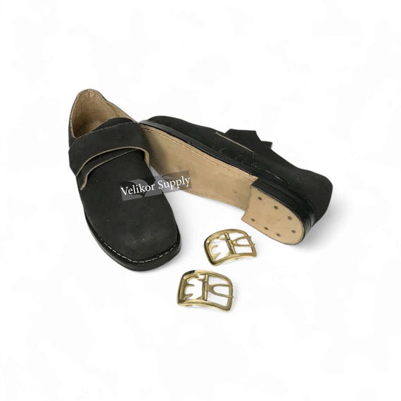 18th Century Colonial Shoes Roughout Leather  – Handmade Historical Buckle Shoes, Napoleonic Era Footwear