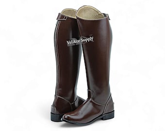 Botas de doma clásica marrones hechas a mano: botas ecuestres inglesas con cremallera trasera, calzado de vestir y competición, botas de equitación de cuero.