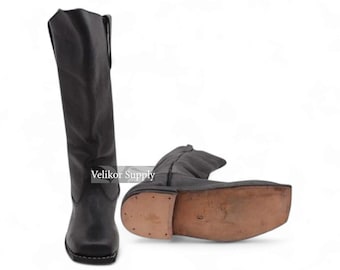 Handgefertigte, schwarze Leder Reitstiefel im Vintage-Repro Stil