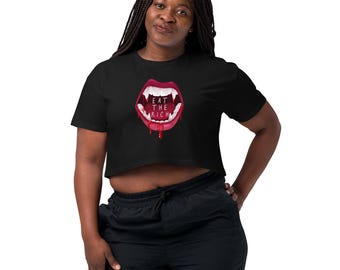 Top corto "Come a los ricos" / Camiseta con mensaje político para mujer / Camiseta con gráfico satírico