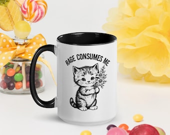 Mug Rage Consumes Me - Tasse à café drôle de chat, cadeau sarcastique pour les amoureux des chats