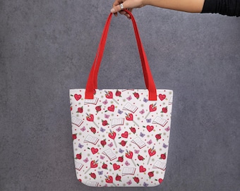 Bookish Romance Tote Bag: Hearts, Roses, & Open Books