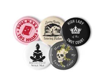 Bookish Button Pin Set – 5-Pack | Smut Reader Pins Booktok Accessories