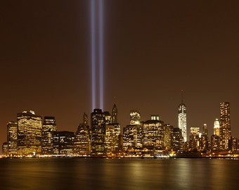 9/11 Memorial Lights over Manhattan Never Forget, New York, City, Photo, Photography