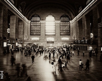 Grand Central Terminal Photo, Sepia, New York, City, Urban, NYC, Train, Transporatation, Subway, Motion, Commuter, Black, White