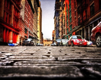 Cobblestone Street Photo Print, New York, City, NYC, Urban, Art, Fine, Low pov, Hdr, Pebble, Stone, Brick