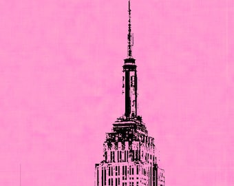 Empire State Building Pop Art on Stretched Canvas, New York City, NYC, NY, Red, Blue, Yellow, Pink, Orange