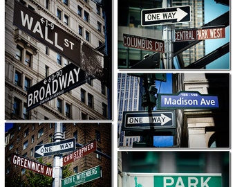 8 New York City Tourist Street Signs Photo Print, Tourism, NYC, Park Ave, Fifth Ave, Madison Ave, Greenwich, Village, Columbus, Times Square