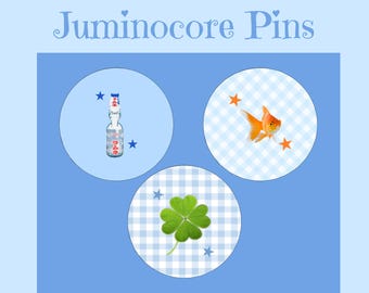 Heisei retro/juminocore button pins four leaf clover goldfish ramune