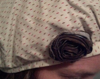 shabby chic cottage style cream and brown slouchy hat with rose