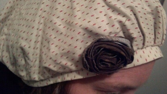 shabby chic cottage style cream and brown slouchy hat with rose