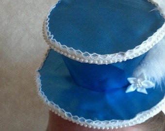 blue and white satin victorian steampunk mini top hat