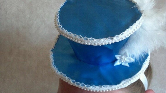 blue and white satin victorian steampunk mini top hat