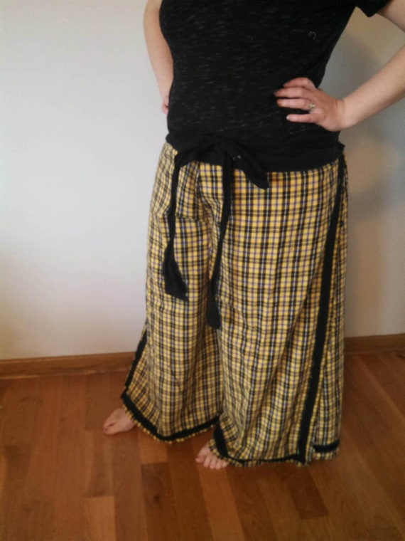 Beach pajamas in yellow homespun plaid