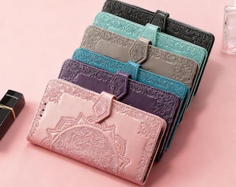 Mandala Embossed Leather Wallet Case for Galaxy S26 S25 S24 Ultra