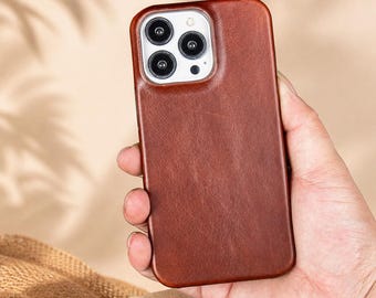 Handmade Leather iPhone Case,  Full Grain Leather Cover for iPhone 17 16 15 14 13