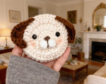 Handmade Crochet Puppy AirPods Case, Dog Earphone Pouch Gift