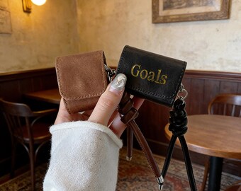 Vintage Leather AirPods Case, Personalized Letter Sticker Cover Gift for Him Her