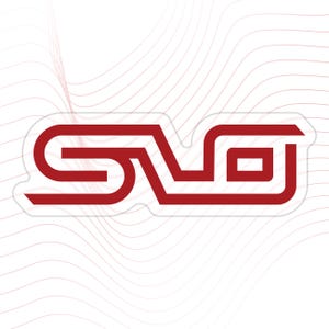 May include: A red logo sticker with the letters "SV" in a stylized, geometric font. The sticker has a white border and is set against a white background with subtle, wavy red lines.