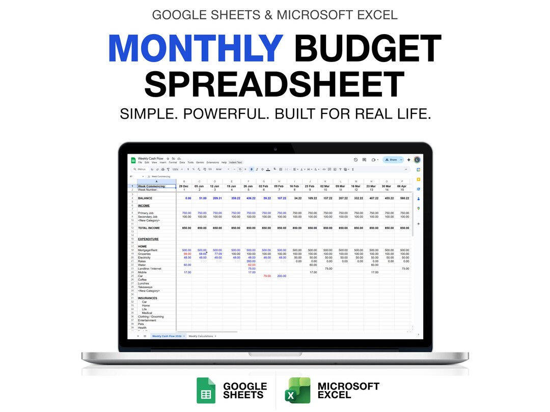 Monthly Budget Spreadsheet Bundle | Excel + Google Sheets | Budget ...