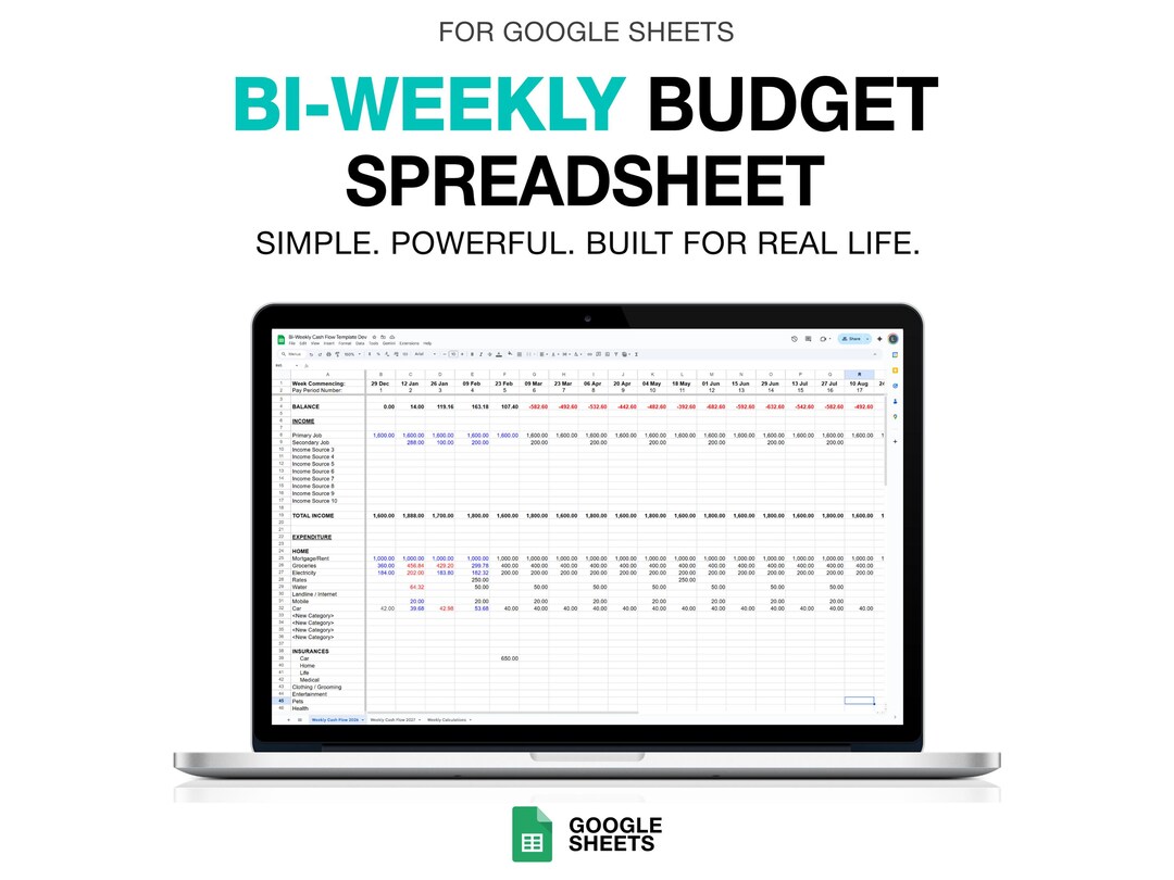 Biweekly Budget Spreadsheet for Google Sheets | Paycheck Budget ...