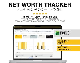 Net Worth Tracker Spreadsheet for Excel | Assets & Liabilities | Net Worth Calculator | Financial Dashboard | Net Worth Statement