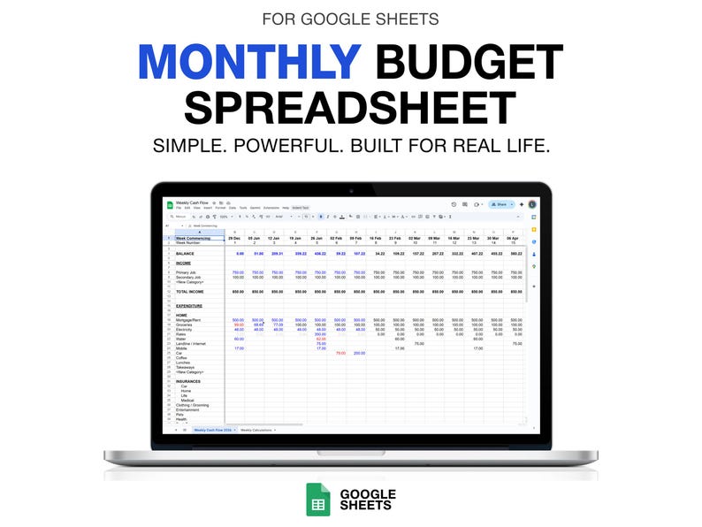 Monthly Budget Spreadsheet for Google Sheets | Budget Spreadsheet ...